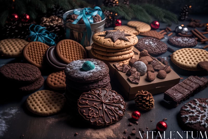 Festive Cookies and Sweets with Christmas Decorations and Santa Package AI Image