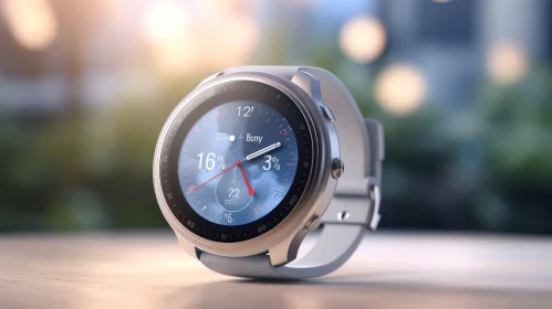 Sleek Smartwatch Close-Up on Wooden Table