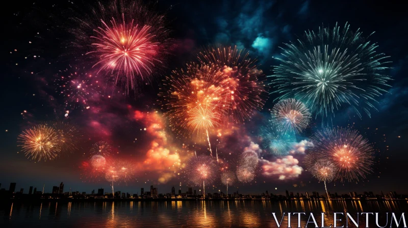 AI ART Spectacular Fireworks Display Over City Skyline