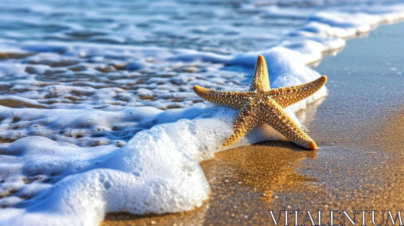 Starfish on Beach: Tranquil Nature Scene AI Image