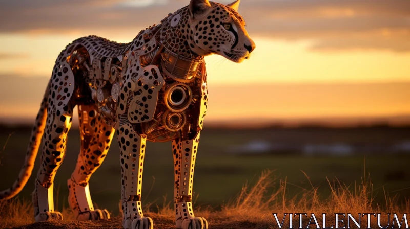 AI ART Steampunk Cheetah Digital Art - Nature and Technology Blend