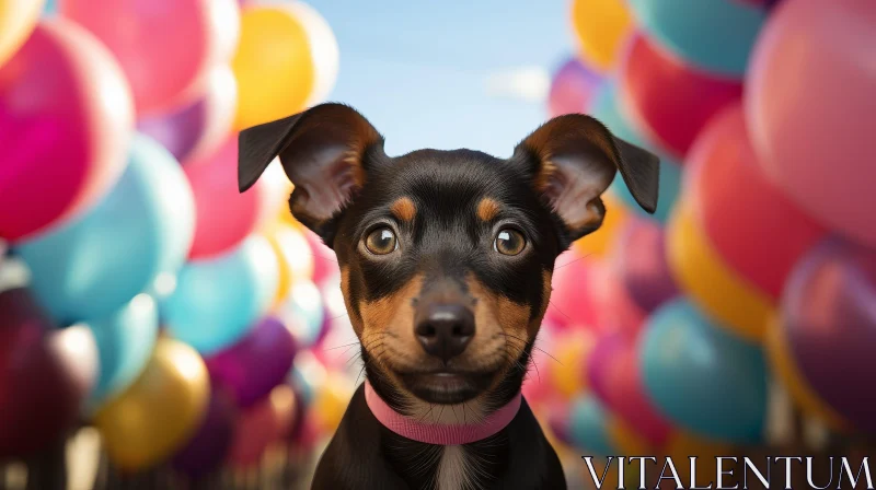 Adorable Dog Portrait with Colorful Balloons AI Image