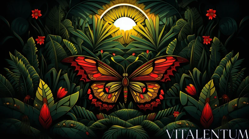 Butterfly Illustration in Lush Rainforest AI Image