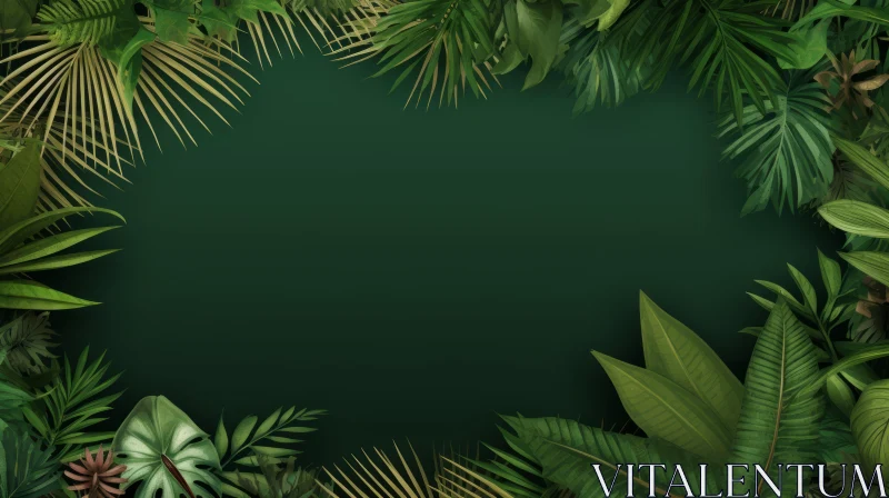 Dark Green Tropical Leaves Circle Frame Background AI Image