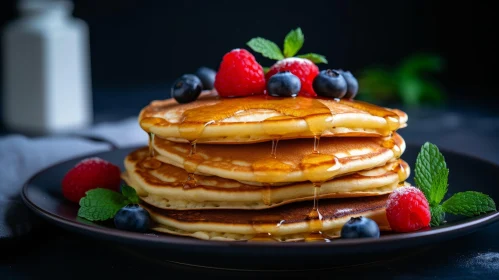 Delicious Pancakes with Blueberries and Raspberries