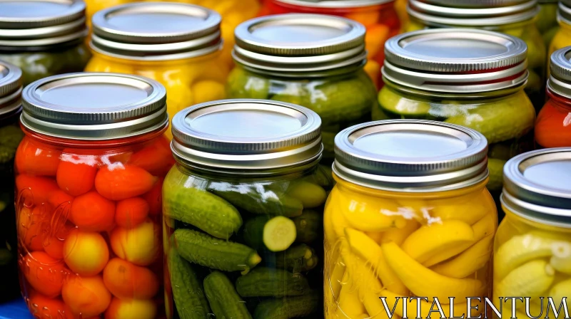 Pickled Vegetables in Glass Jars - Colorful Display AI Image