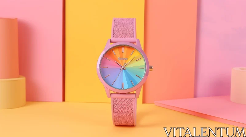 AI ART Pink Watch with Rainbow Dial - Stylish Fashion Accessory