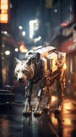 Robotic Wolf in Dark Street