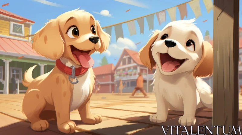 Smiling Puppies Cartoon Illustration AI Image