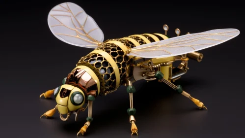Steampunk Bee 3D Rendering - Metal Honeycomb Wings