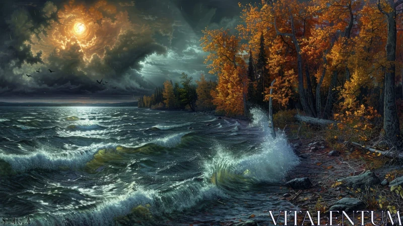 Stormy Lake Landscape Painting AI Image