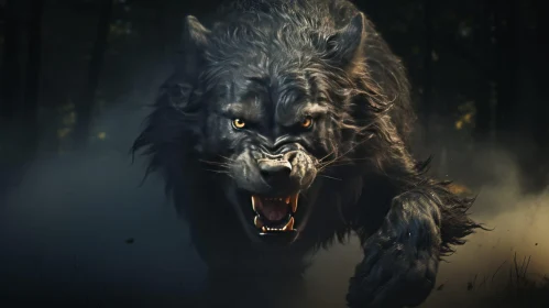 Terrifying Werewolf in Misty Forest