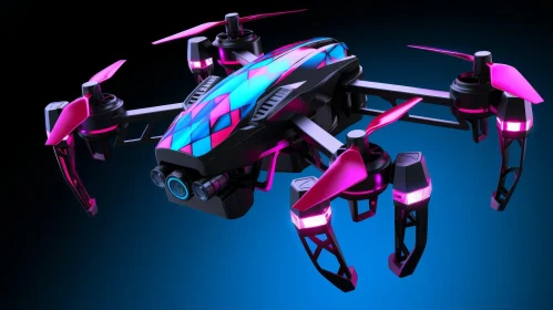 Black Drone with Pink and Blue Geometric Shapes - Tech Innovation