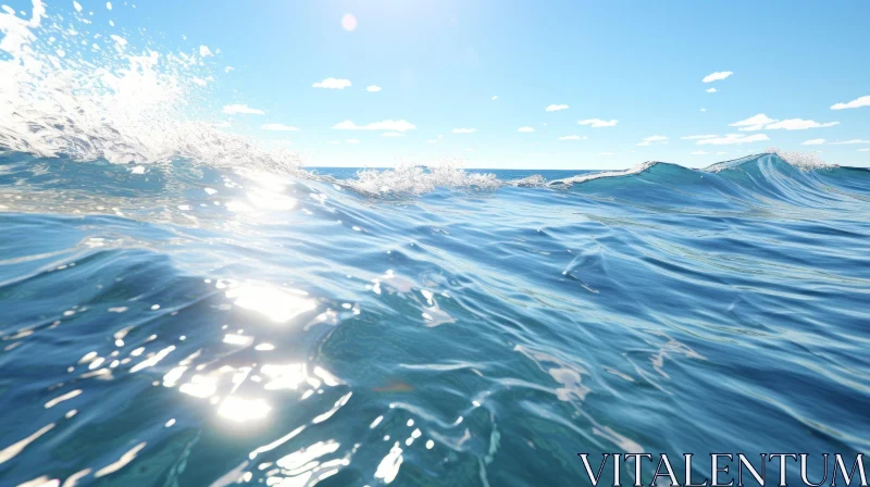 Blue Ocean Waves and Sun AI Image