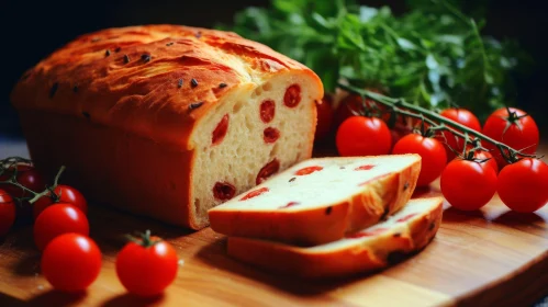 Delicious Bread and Cherry Tomatoes on Wooden Table