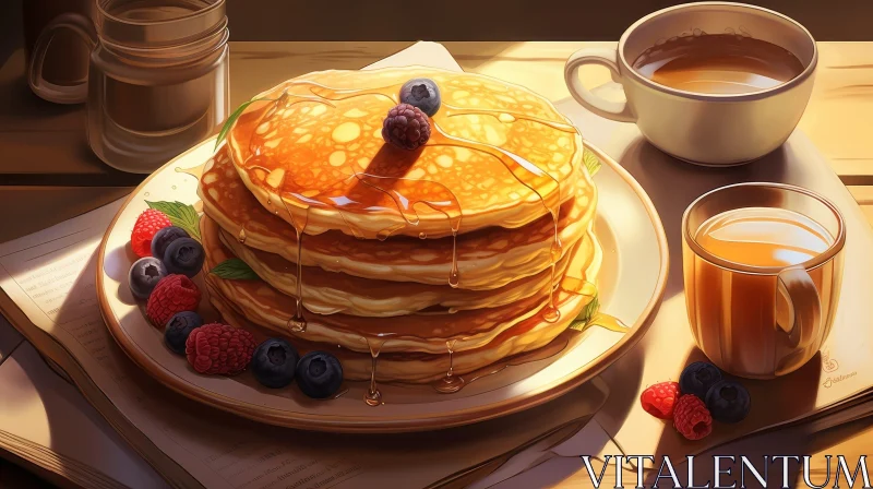 Delicious Pancakes and Coffee Artwork AI Image