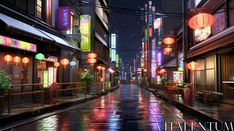 Japanese City Night Street View AI Image