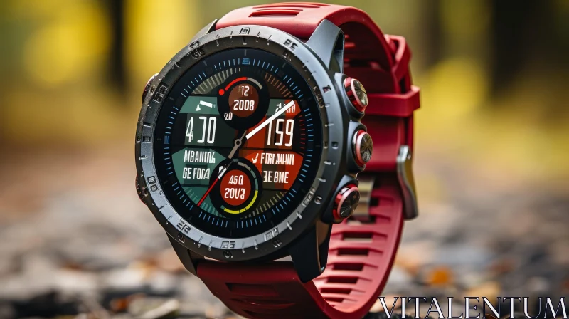 AI ART Red and Black Sports Watch with Digital Display