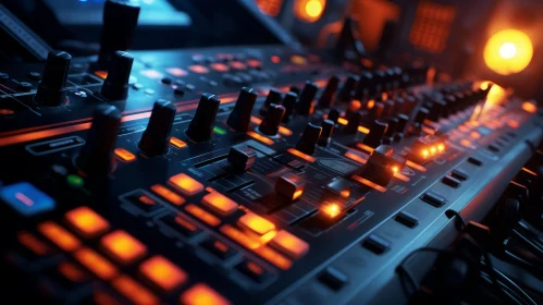 Sleek Audio Mixer with Illuminated Knobs and Buttons