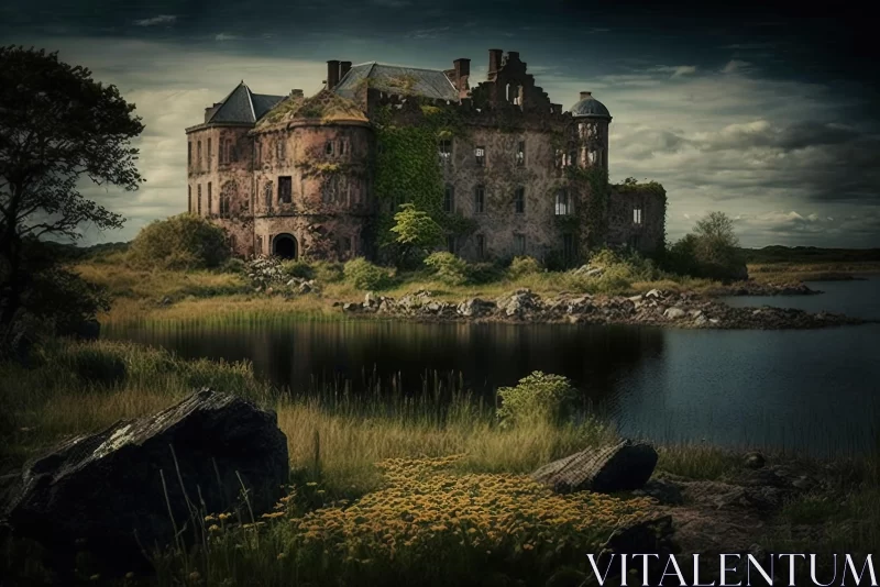 Captivating Old Castle in a Grassy Area | Hauntingly Beautiful Narrative AI Image