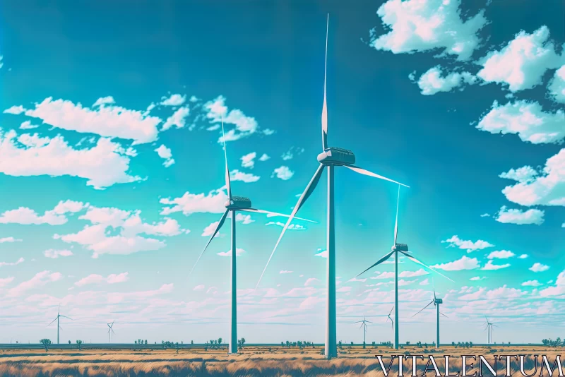 Captivating Wind Turbines in a Picturesque Field | Futuristic Retro Art AI Image