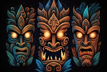 Colorful Tiki Masks: Hyper-Detailed Illustrations Inspired by Traditional Oceanic Art
