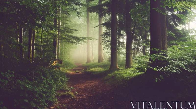 Enchanting Forest Path in Mystical Mist AI Image