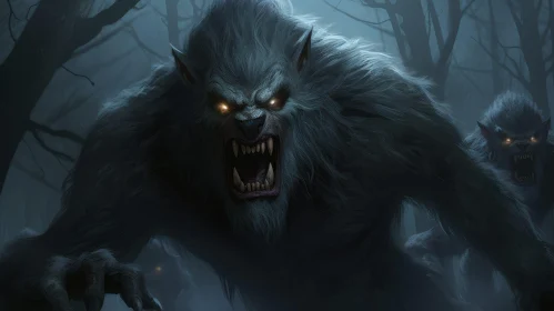 Fierce Werewolf Painting in Dark Forest