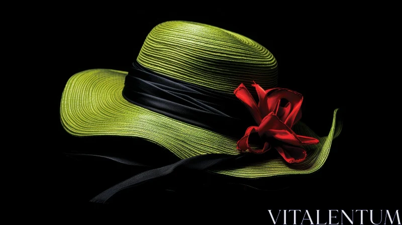 AI ART Green Straw Hat with Red Flower - Fashion Accessory Photography