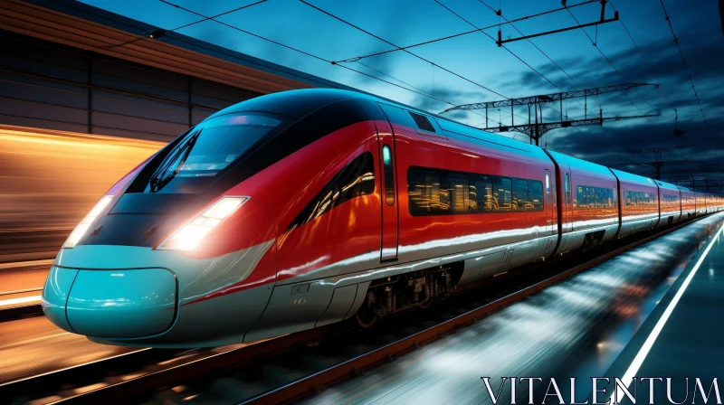 High-Speed Urban Train Racing Through City Lights AI Image