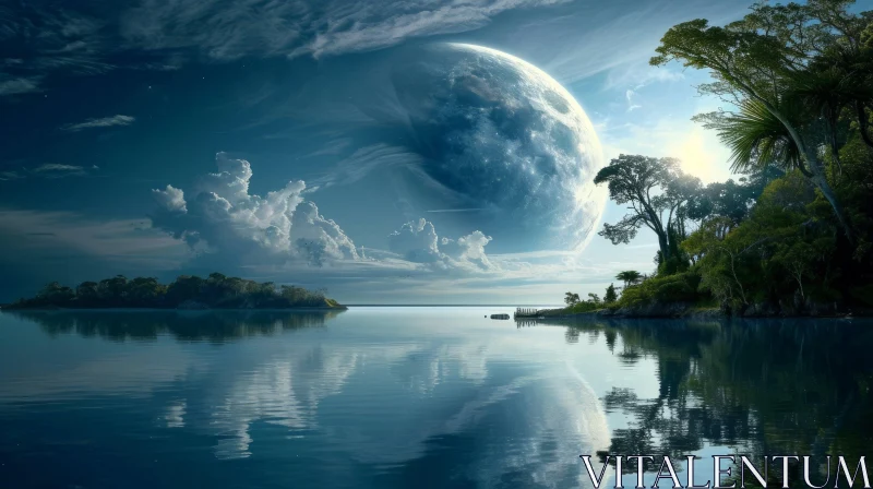 Moonlit Lake Landscape AI Image