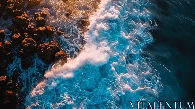 Powerful Ocean Waves - Aerial View of Rocky Beach AI Image
