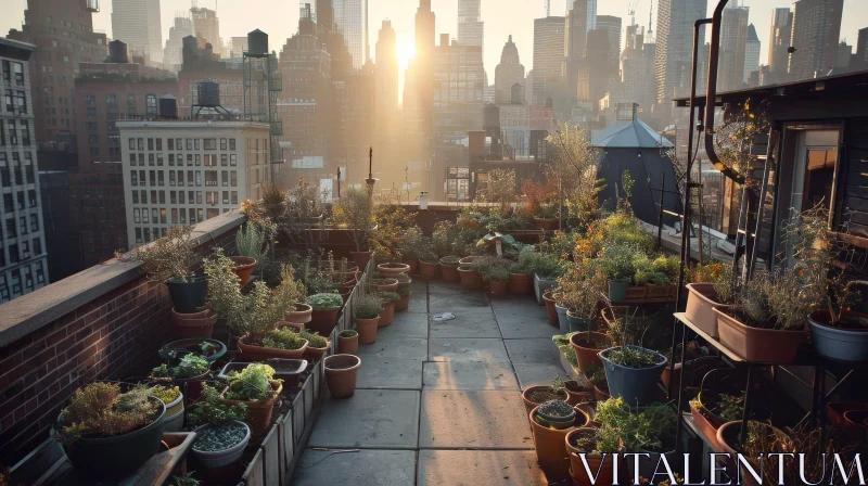 Serene Rooftop Garden in Urban Setting AI Image