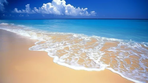 Tranquil Beach Scene with Clear Blue Water and White Sand