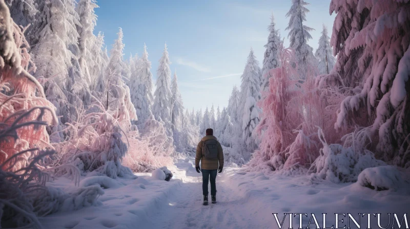 AI ART Winter Forest Hiking - Serene Snowy Path Journey