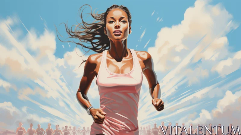 AI ART Young Female Runner Leading Race on Road