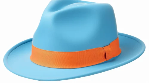 Blue Fedora Hat with Orange Ribbon - Fashion Accessory