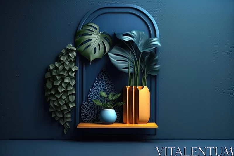 Captivating 3D Illustration with Plants and Vases on Blue Background AI Image