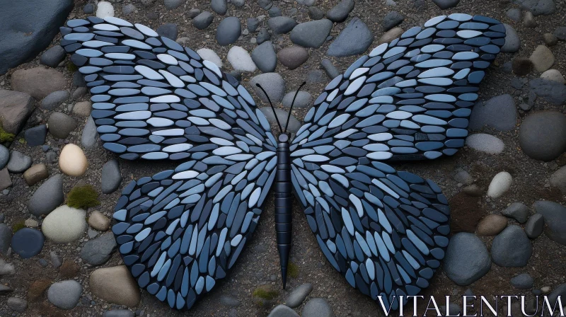 Exquisite Butterfly Pebble Art Close-up AI Image