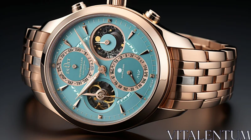 Luxury Rose Gold Wristwatch with Blue Dial AI Image