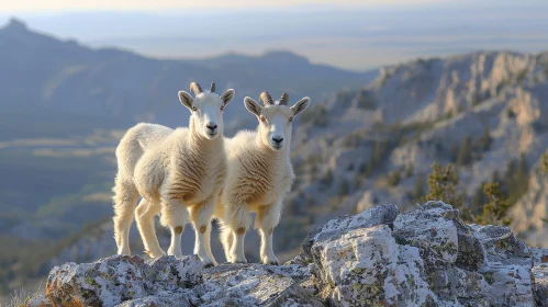 Majestic Mountain Goats in Snowy Landscape