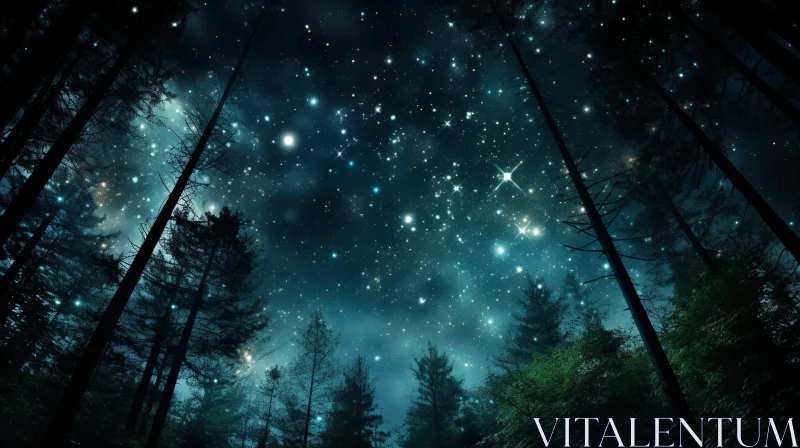AI ART Starry Night Sky with Silhouetted Trees - Serene Nature Scene
