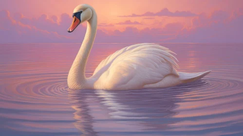 Tranquil Swan Painting at Sunset in a Lake