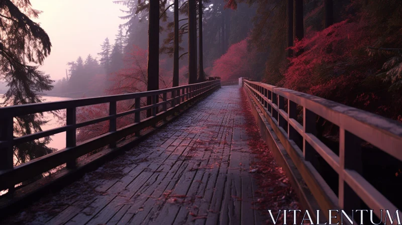Tranquil Wooden Bridge in Nature at Sunset AI Image