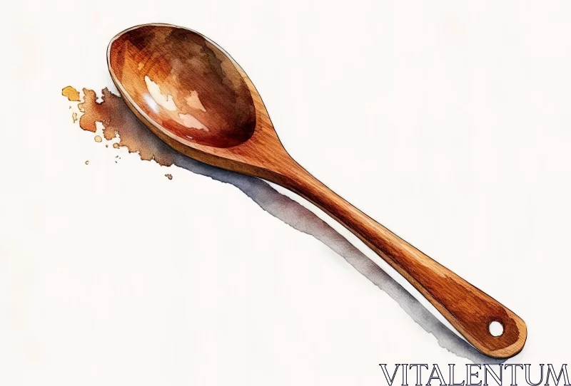 Watercolor Painting of a Wooden Spoon | Minimalist Style AI Image