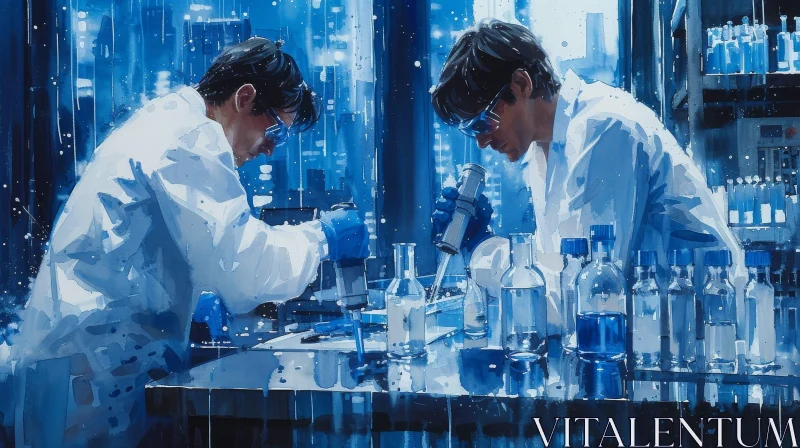 Watercolor Painting of Scientists in Laboratory AI Image