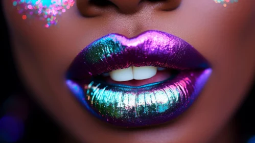 Woman's Lips Close-Up with Purple Lipstick