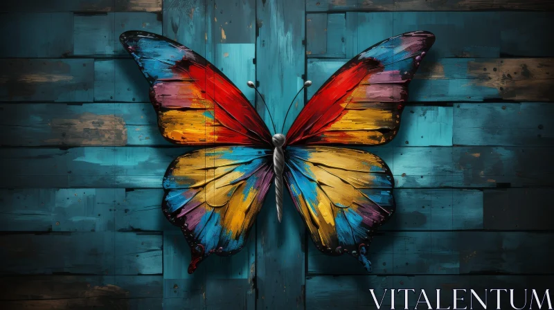 Colorful Butterfly Painting on Dark Blue Background AI Image