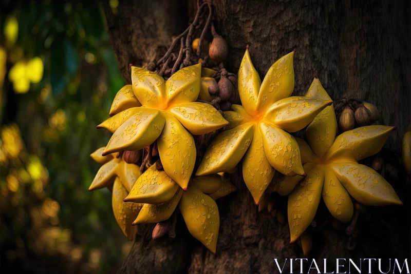 AI ART Dark Gold Star Fruit Hanging from Tree - Floral Still Lifes