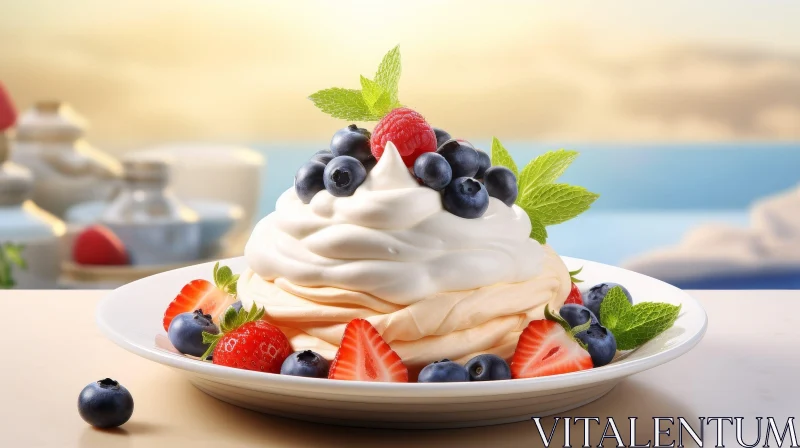 Delicious Pavlova with Berries and Mint AI Image